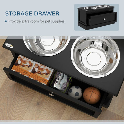 Dog Bowls With Storage Drawer, Raised Dog Bowl Stand Pet Food Bowl Dog
