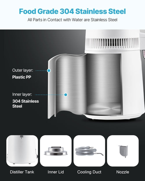 6L Water Distiller Home Countertop Purifier Machine 900W Plastic