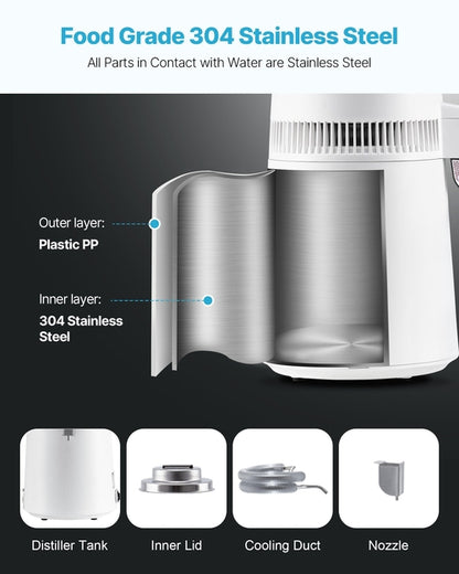6L Water Distiller Home Countertop Purifier Machine 900W Plastic