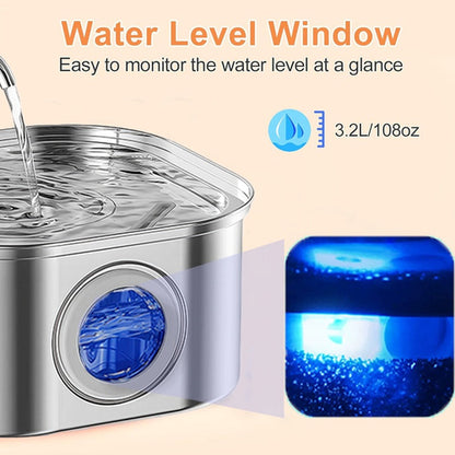 Cat Water Fountain Stainless Steel,108oz 3.2L Cat Fountain For