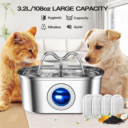 3.2L Cowhorn Model Pet Water Dispenser - Stainless Steel Automatic
