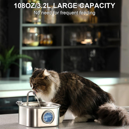 Cat Water Fountain Stainless Steel,108oz 3.2L Cat Fountain For