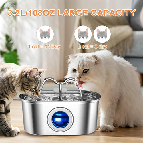3.2L Cowhorn Model Pet Water Dispenser - Stainless Steel Automatic