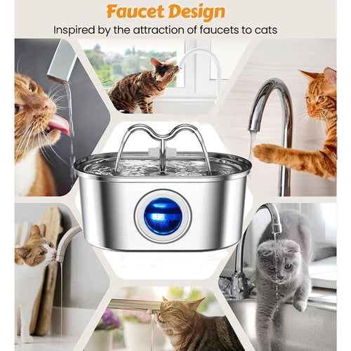 3.2L Cowhorn Model Pet Water Dispenser - Stainless Steel Automatic