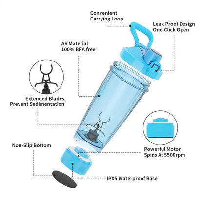NNEDSZ Pink Portable Electric Shaker Bottle without LED Light, 550ml Sports Protein Mixer Cup for Gym and Travel