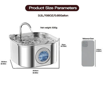 Cat Water Fountain Stainless Steel,108oz 3.2L Cat Fountain For