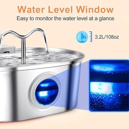 3.2L Cowhorn Model Pet Water Dispenser - Stainless Steel Automatic