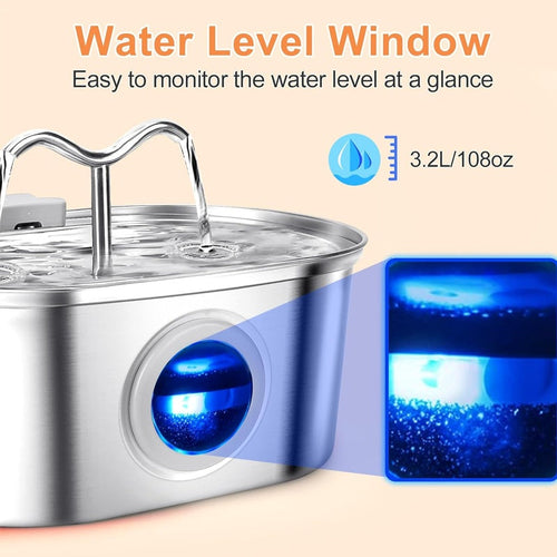 3.2L Cowhorn Model Pet Water Dispenser - Stainless Steel Automatic