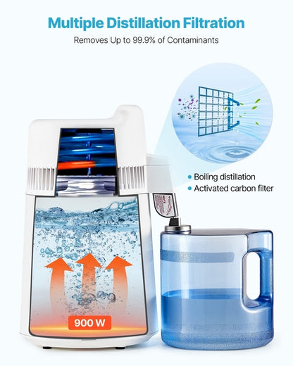 6L Water Distiller Home Countertop Purifier Machine 900W Plastic