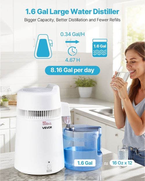 6L Water Distiller Home Countertop Purifier Machine 900W Plastic